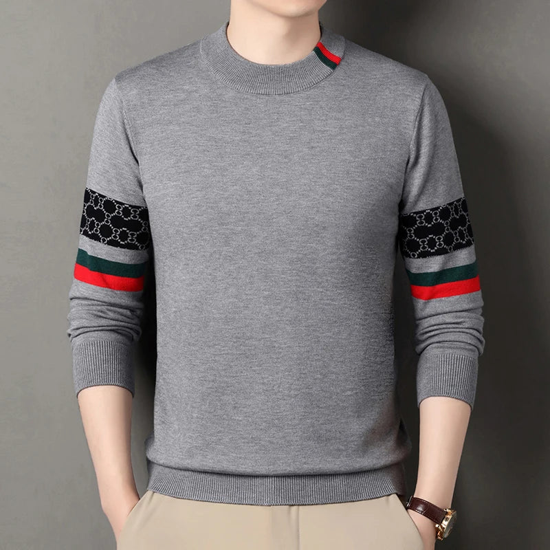 Autumn and Winter New Luxury Cashmere Sweater Men's Half High Collar Sweater High End Base Knitted Warm Wool Sweater Trendy