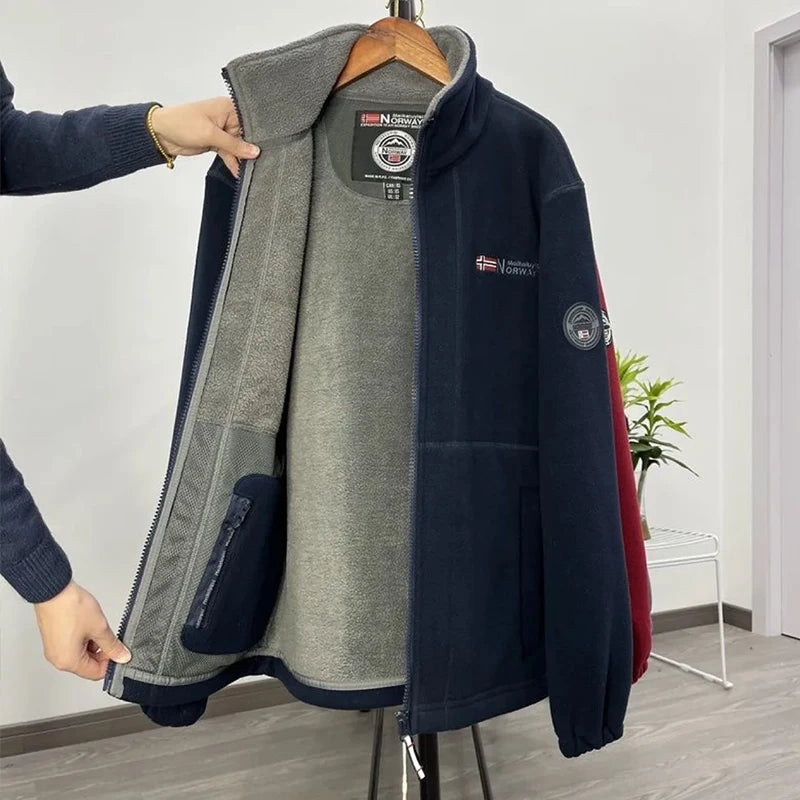 2025 Men's Fleece Coat Autumn and Winter Thickened Warm Windproof Cold-proof Loose Plus Size Outdoor Sports Collar Fleece Jacket