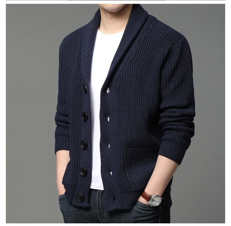 2021 High End Wool Designer Thick New Korean Autum Winter Brand Fashion Cable Knit Sweater Jacket Men Casual Coats Mens Clothing