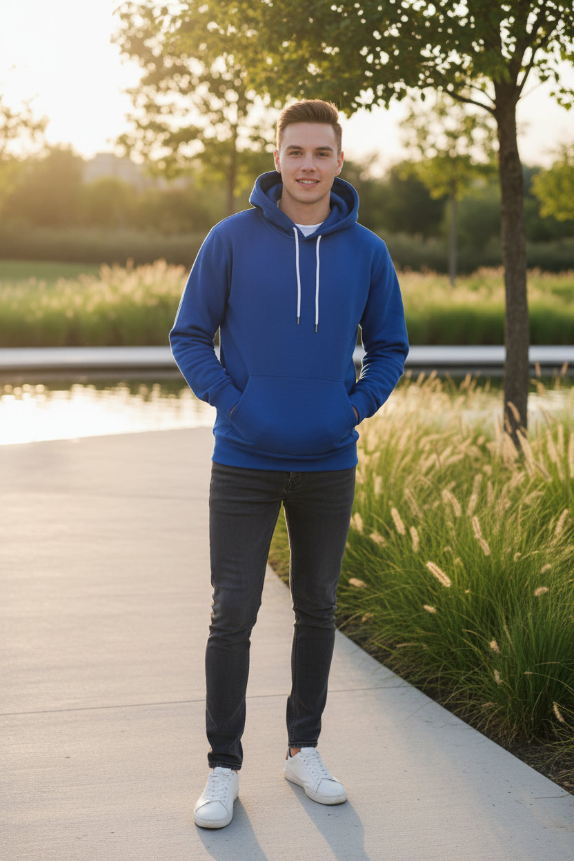 Blue hoodie on a white background