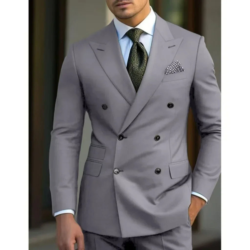 Men's Slim Fit 2-Piece Suit Set with Pointed Collar and Peak Lapel