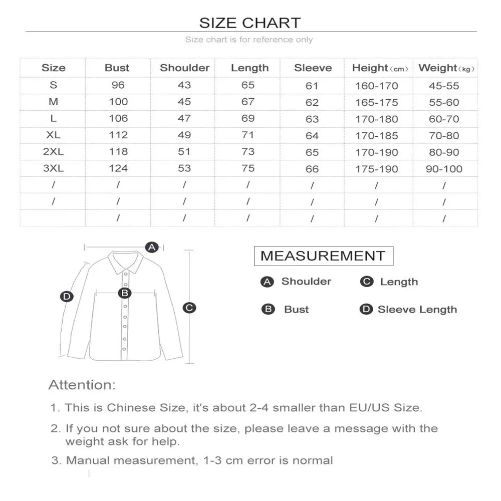 Size chart for a shirt with measurements in centimeters and kilograms, including a diagram of the shirt.