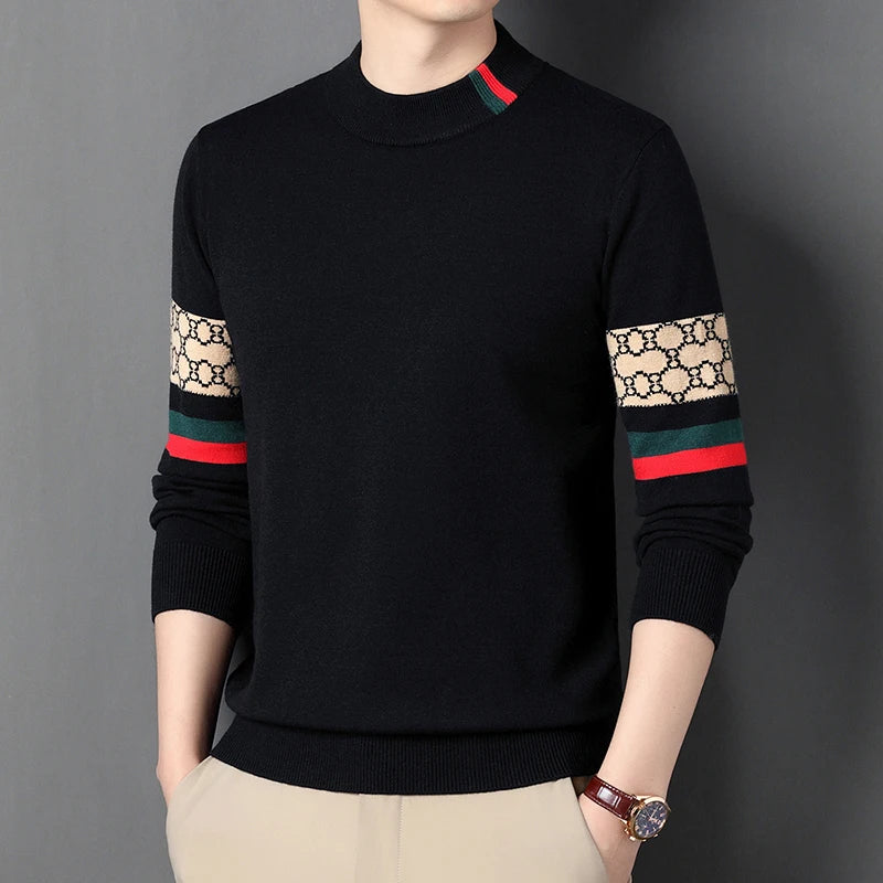 Autumn and Winter New Luxury Cashmere Sweater Men's Half High Collar Sweater High End Base Knitted Warm Wool Sweater Trendy