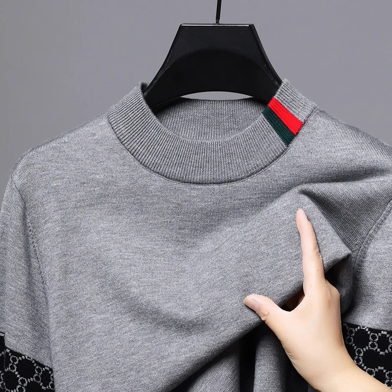 Autumn and Winter New Luxury Cashmere Sweater Men's Half High Collar Sweater High End Base Knitted Warm Wool Sweater Trendy