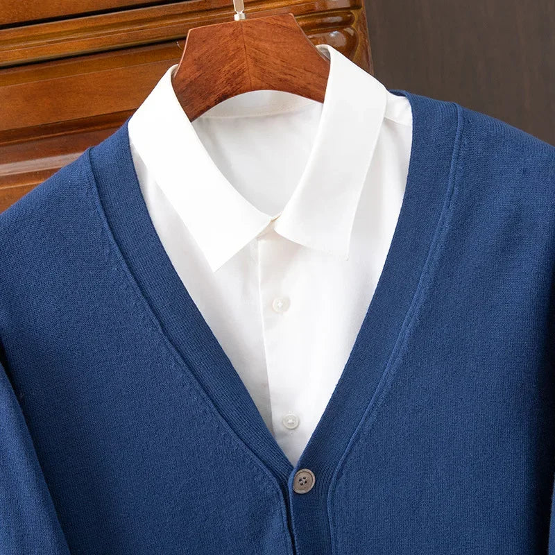 Men’s Business Casual V-Neck Cardigan Sweater – Classic Solid Color