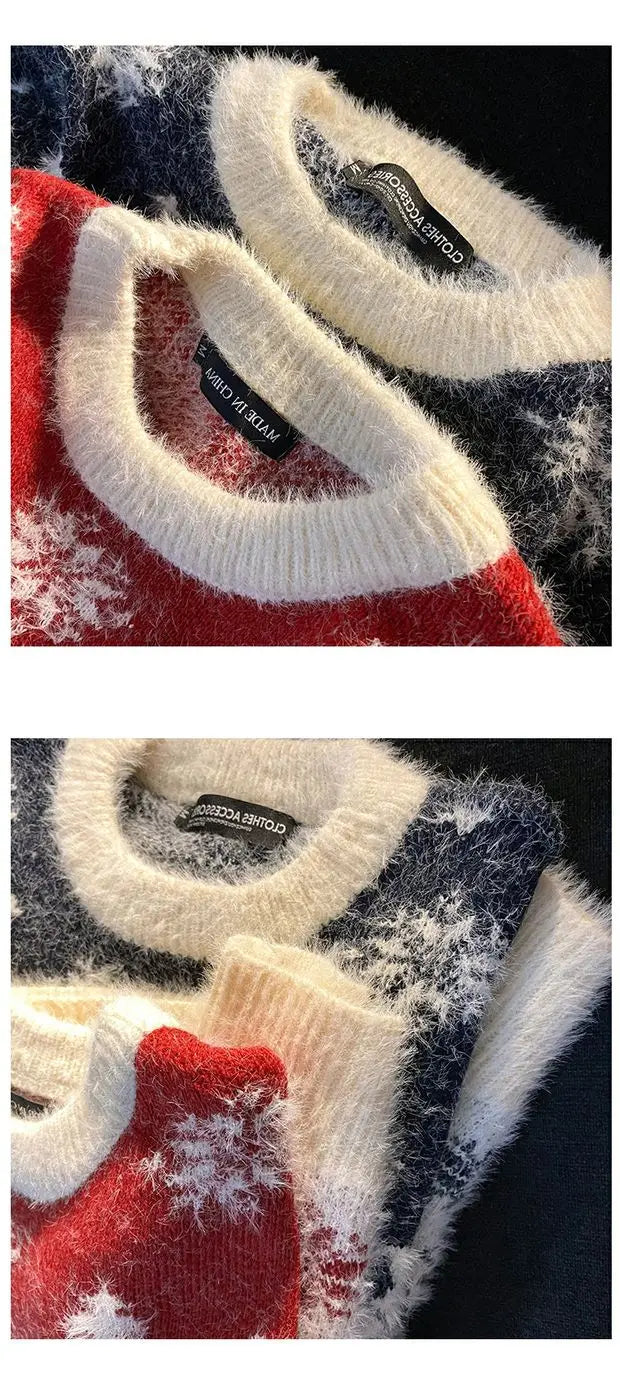 Christmas Couple Sweaters Loose Knitted Thickened Men's round Neck Long Sleeve Casual Winter Fashion Street Style Sweatshirt