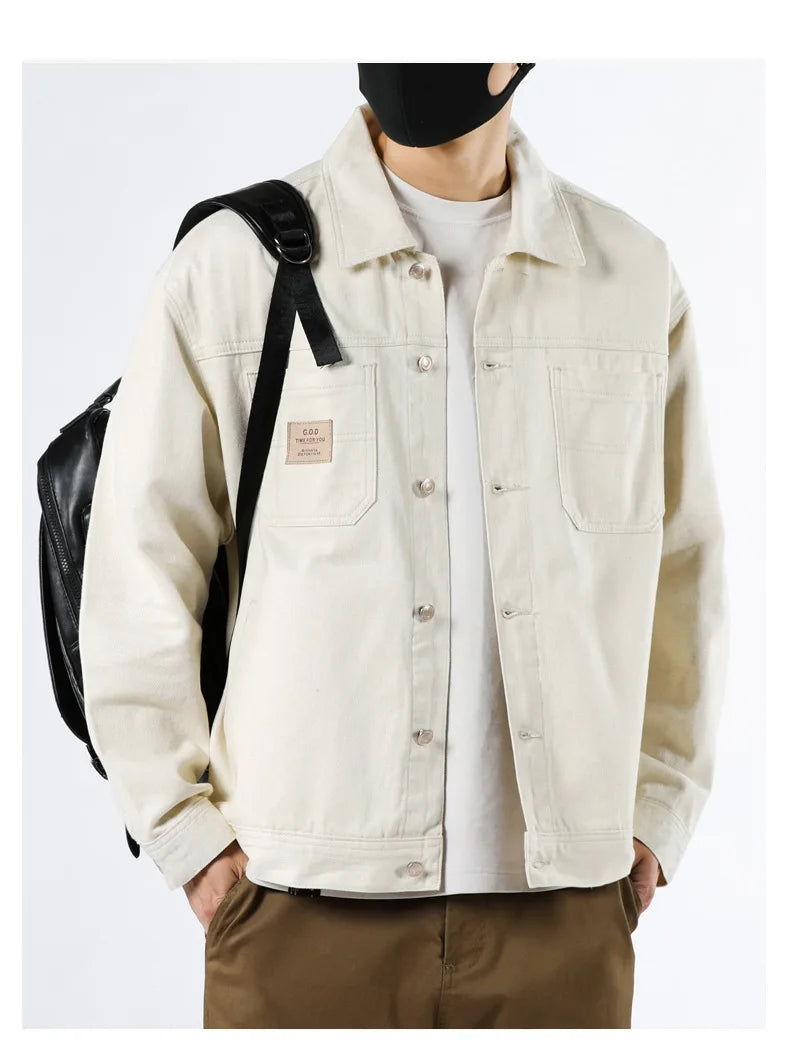 Spring and Autumn 2025 new men's loose and trendy denim jackets, pure cotton men's fashionable workwear jackets size S-4XL