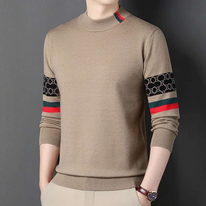 Autumn and Winter New Luxury Cashmere Sweater Men's Half High Collar Sweater High End Base Knitted Warm Wool Sweater Trendy