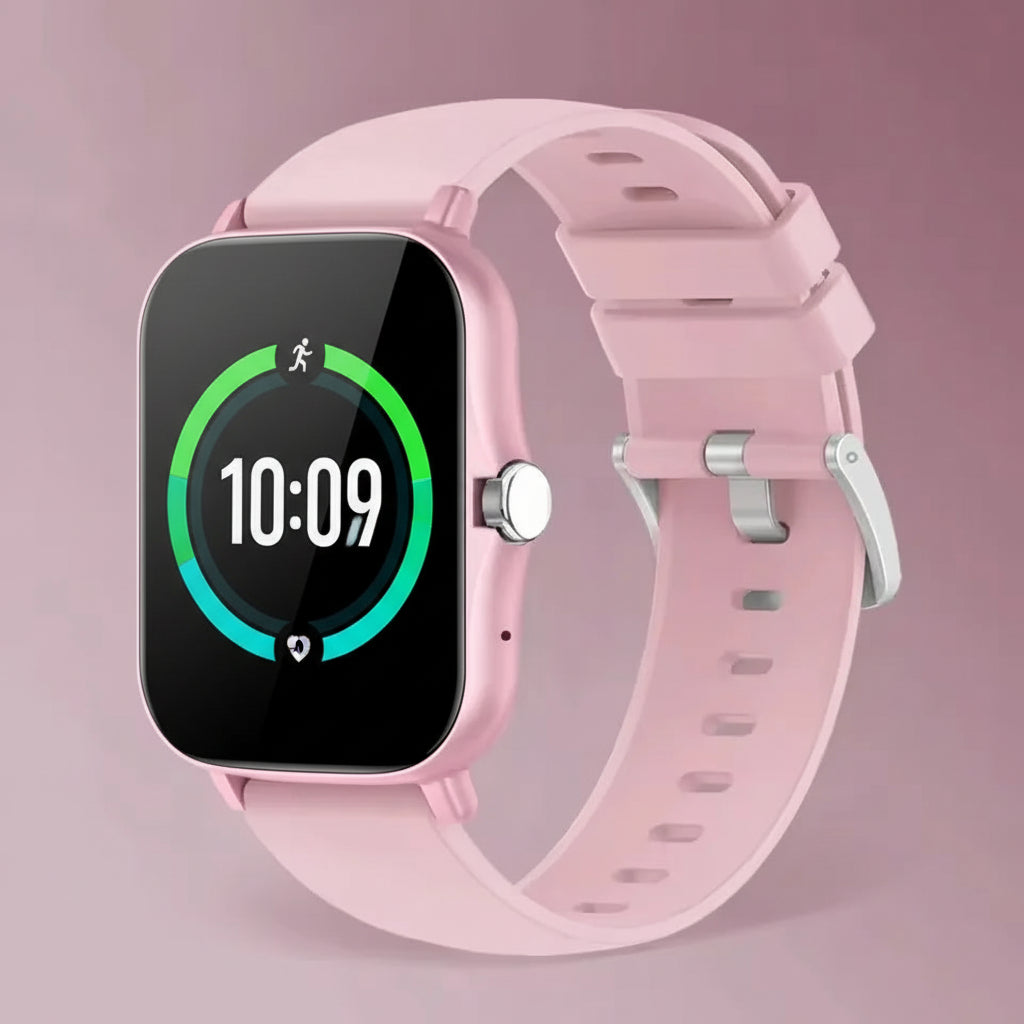 Pink smartwatch on a pink background