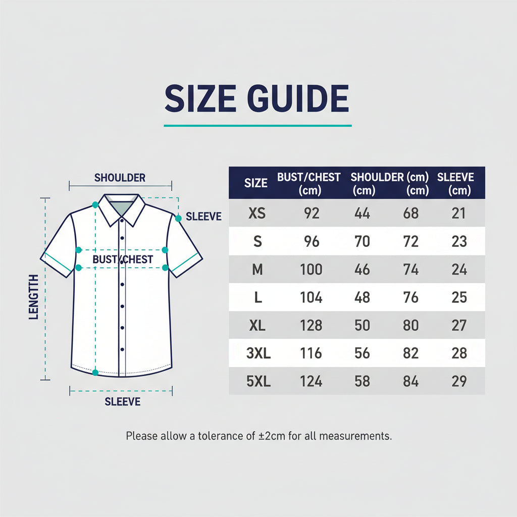 Size measurement chart for a shirt with dimensions and measuring instructions.
