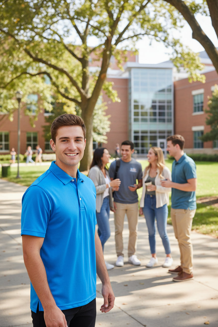 Blue polo shirt on a white background