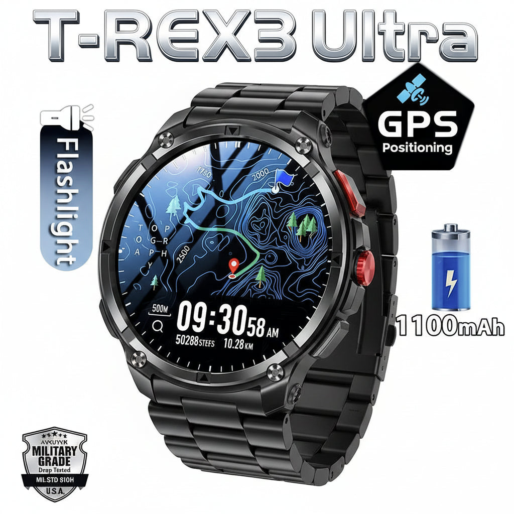 Smartwatch with features highlighted on a dark background