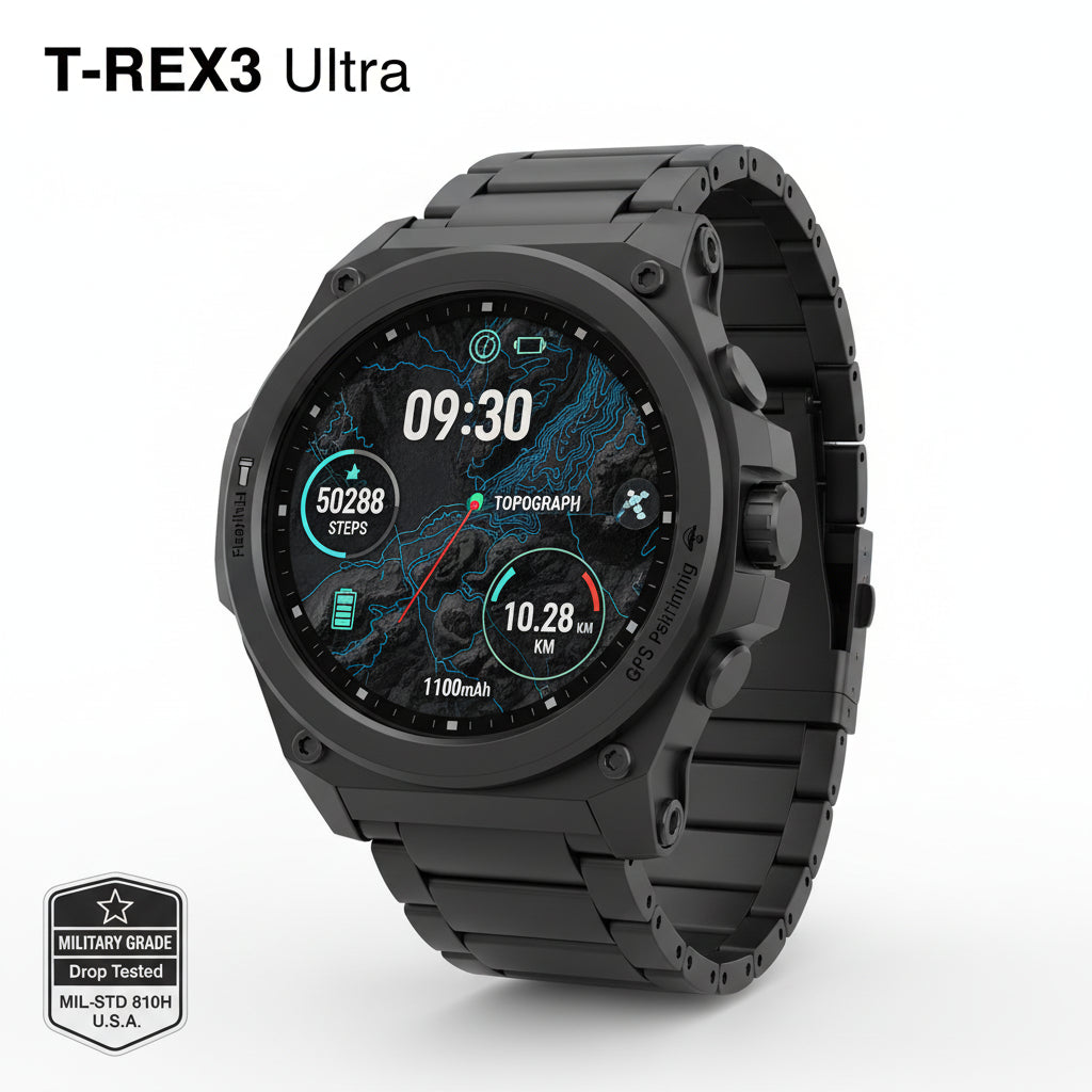 Smartwatch with features highlighted on a dark background