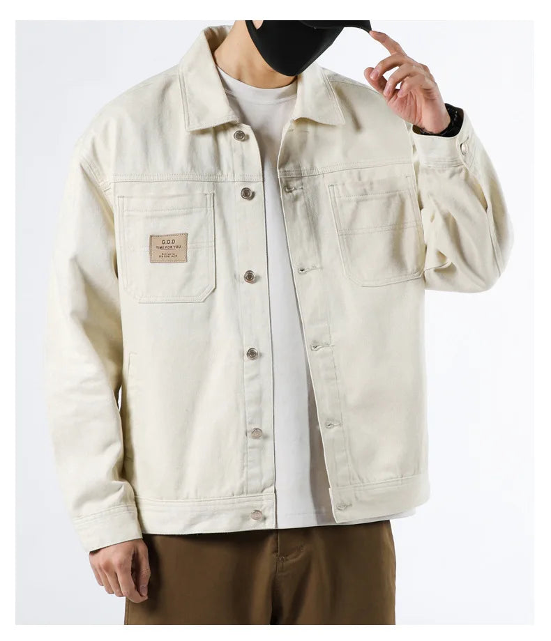 Spring and Autumn 2025 new men's loose and trendy denim jackets, pure cotton men's fashionable workwear jackets size S-4XL