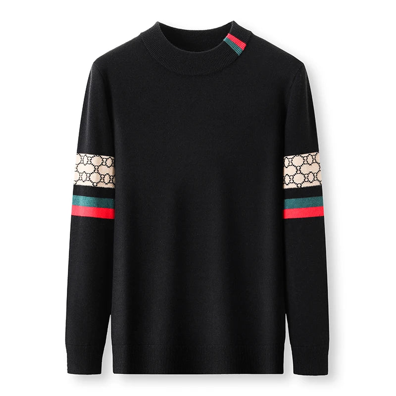 Autumn and Winter New Luxury Cashmere Sweater Men's Half High Collar Sweater High End Base Knitted Warm Wool Sweater Trendy