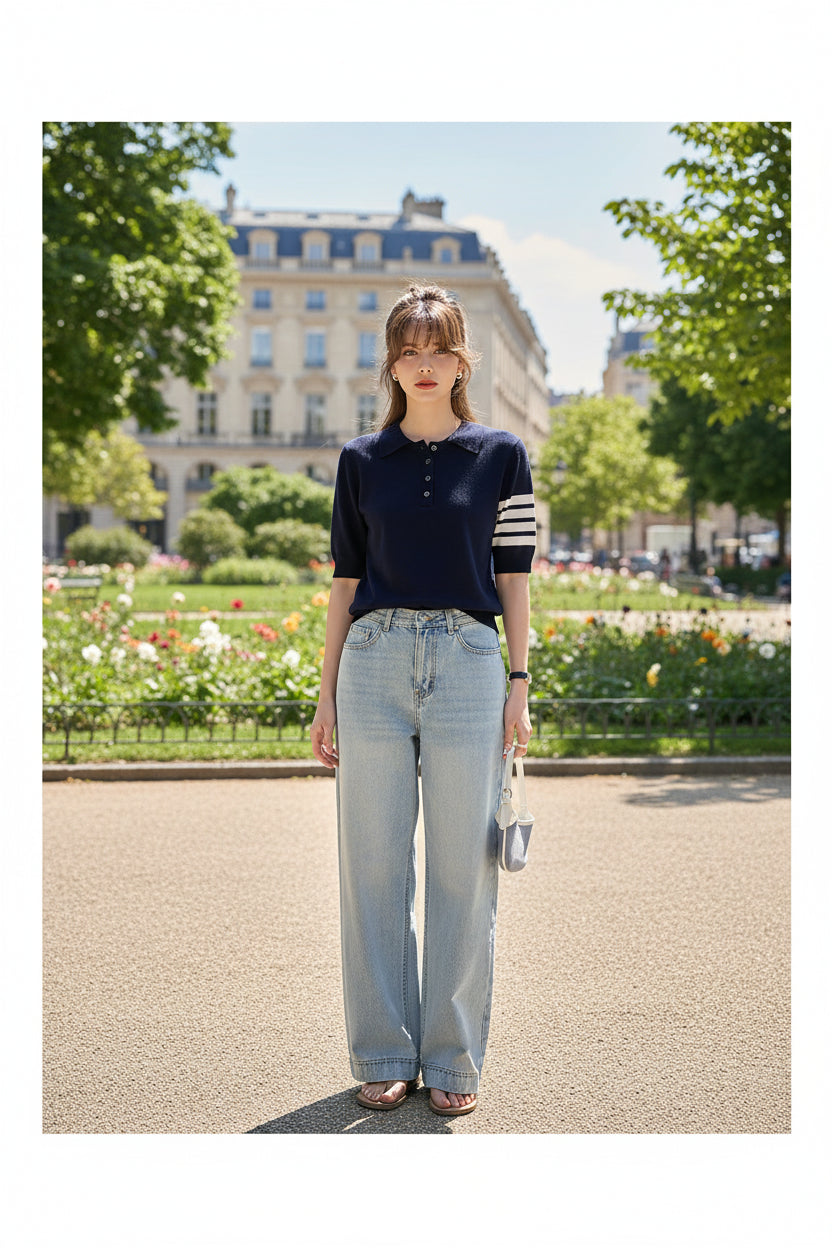 Women's Knitted Polo T-Shirt - Short Sleeved Summer Top for Casual Wear