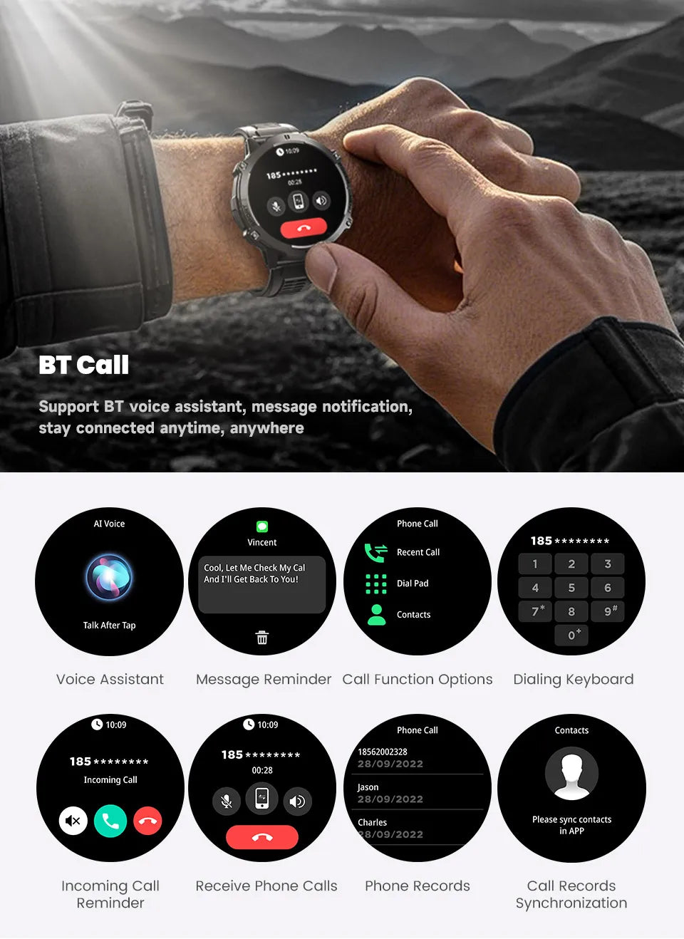 T-Rex 3 Military Grade Smart Watch 1000mAh Battery GPS Compass 10ATM
