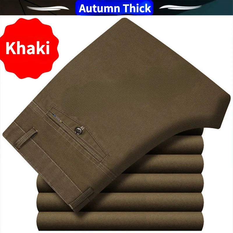 Summer Thin Men's Casual Autumn Thick 100% Cotton Suit Pants Classic Business Fashion Stretch Trousers Male Brand Clothes GOZBKF