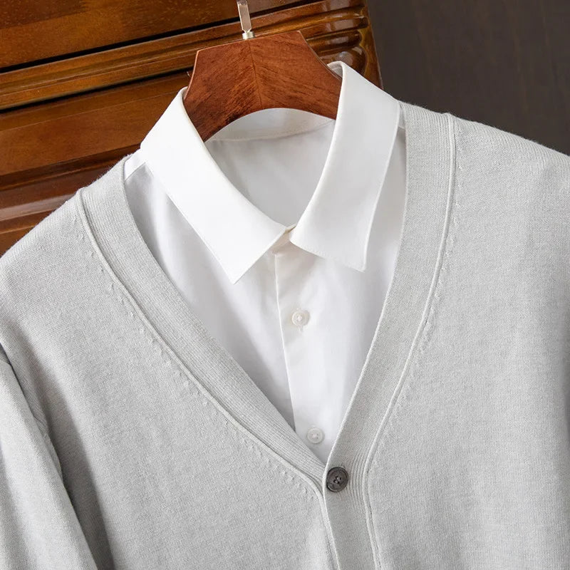 Men’s Business Casual V-Neck Cardigan Sweater – Classic Solid Color
