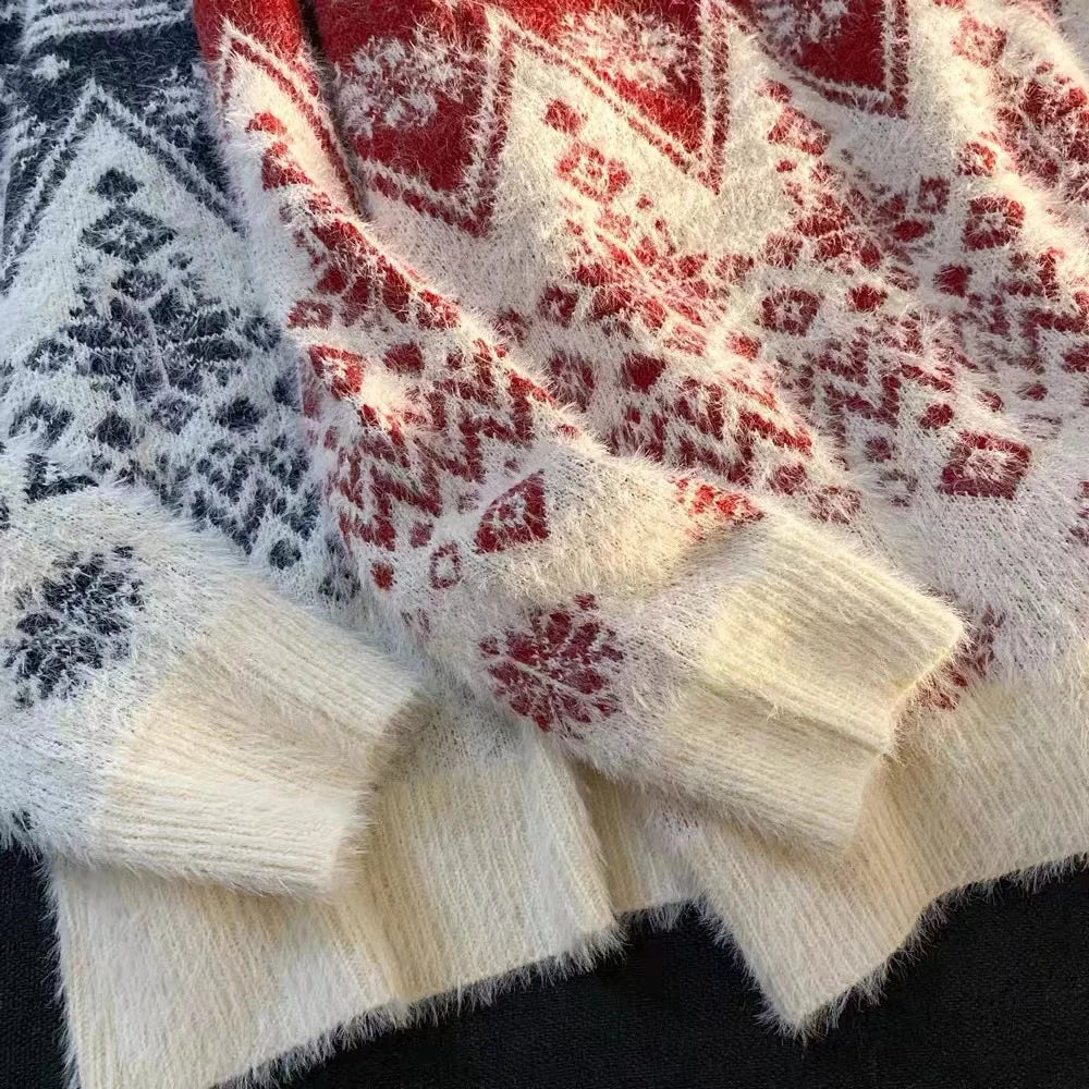 Christmas Couple Sweaters Loose Knitted Thickened Men's round Neck Long Sleeve Casual Winter Fashion Street Style Sweatshirt