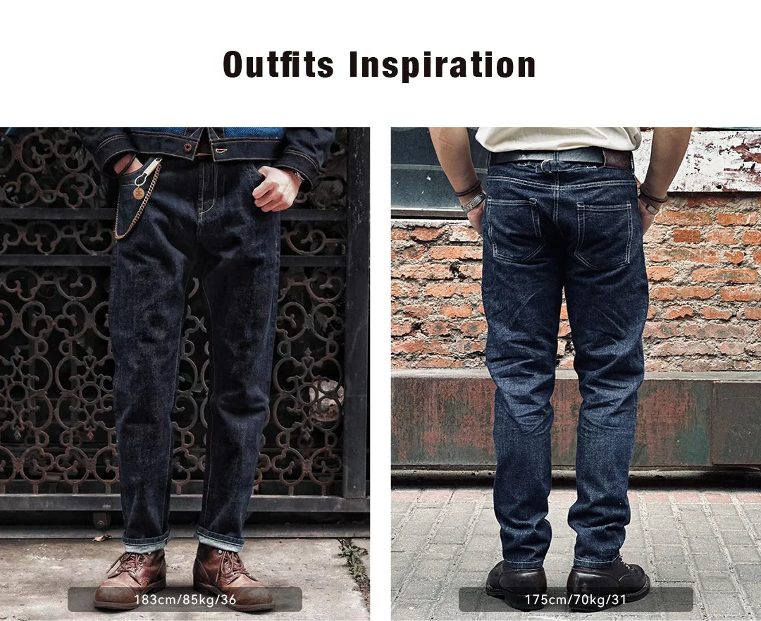Two views of a person wearing dark blue jeans with text 'Outfits Inspiration' above.