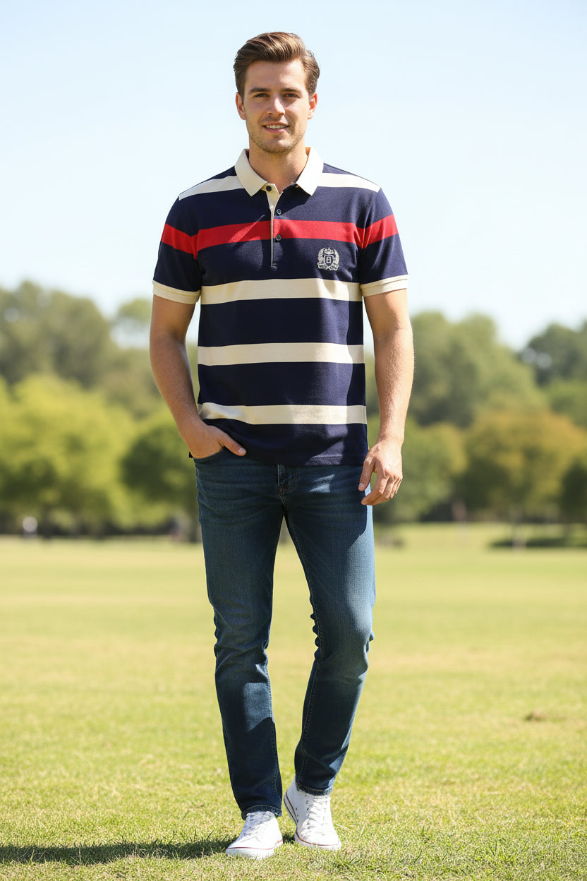 Elevate Your Summer Wardrobe with Our Classic Striped Polo Shirt