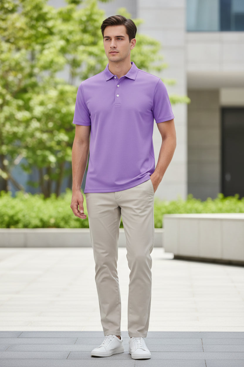 Purple polo shirt on a white background