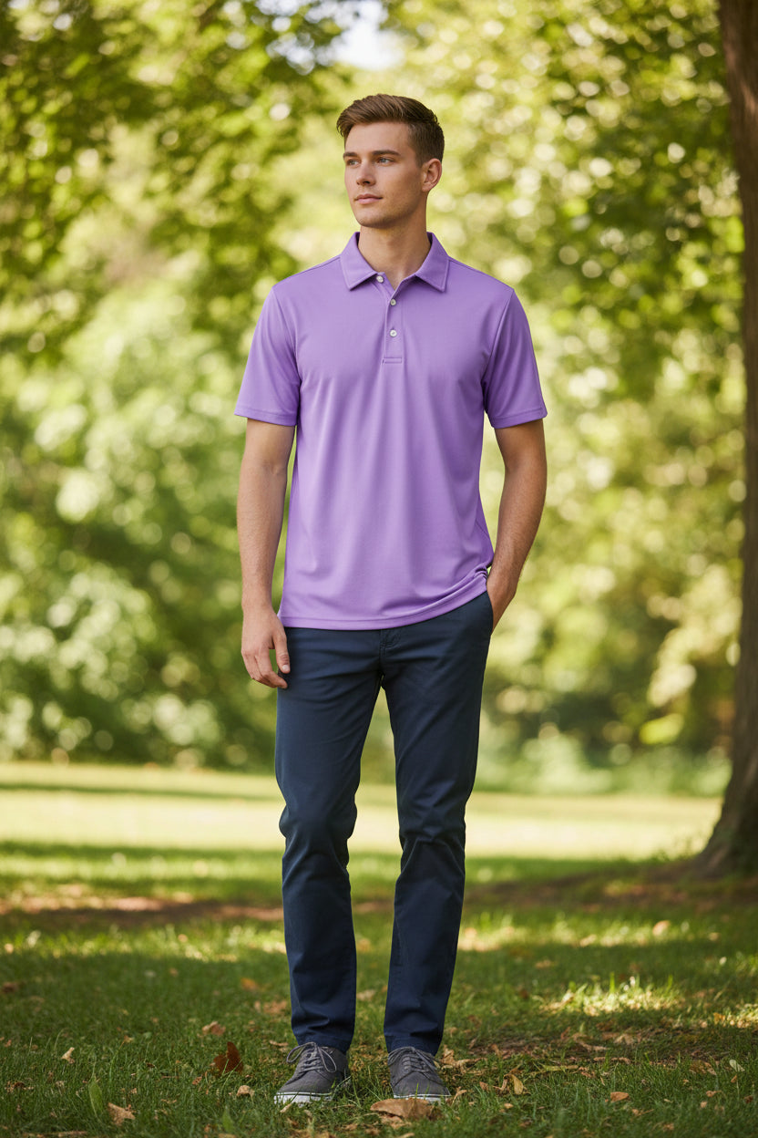 Purple polo shirt on a white background