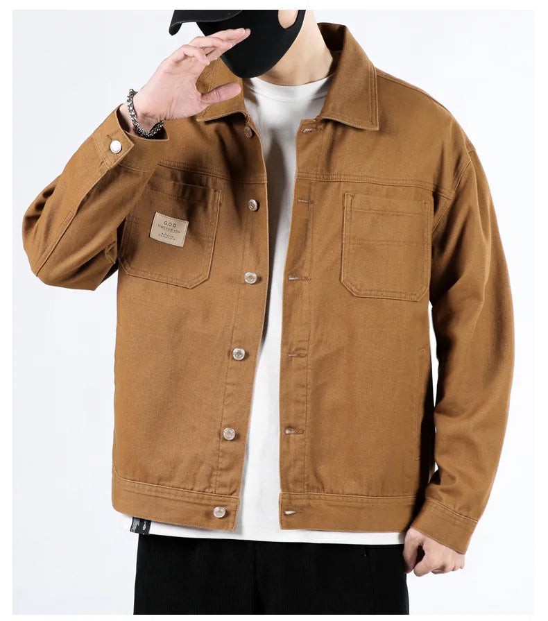 Spring and Autumn 2025 new men's loose and trendy denim jackets, pure cotton men's fashionable workwear jackets size S-4XL