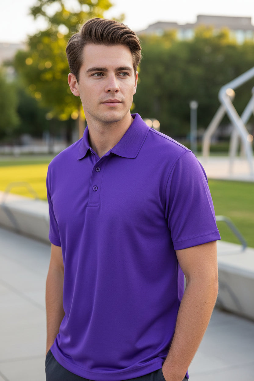 Purple polo shirt on a white background