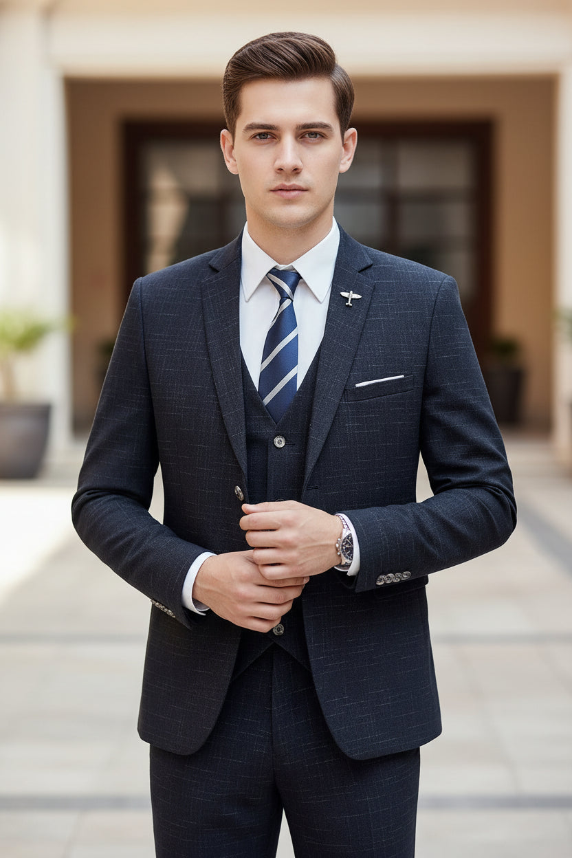 Man wearing a formal suit in an indoor setting