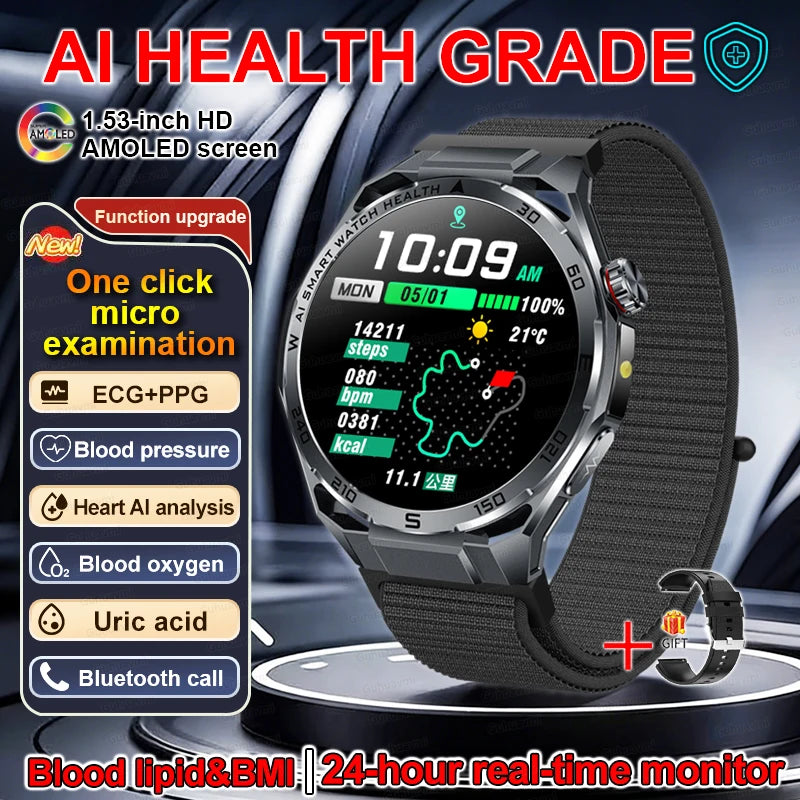 Smartwatch with health monitoring features on a dark background