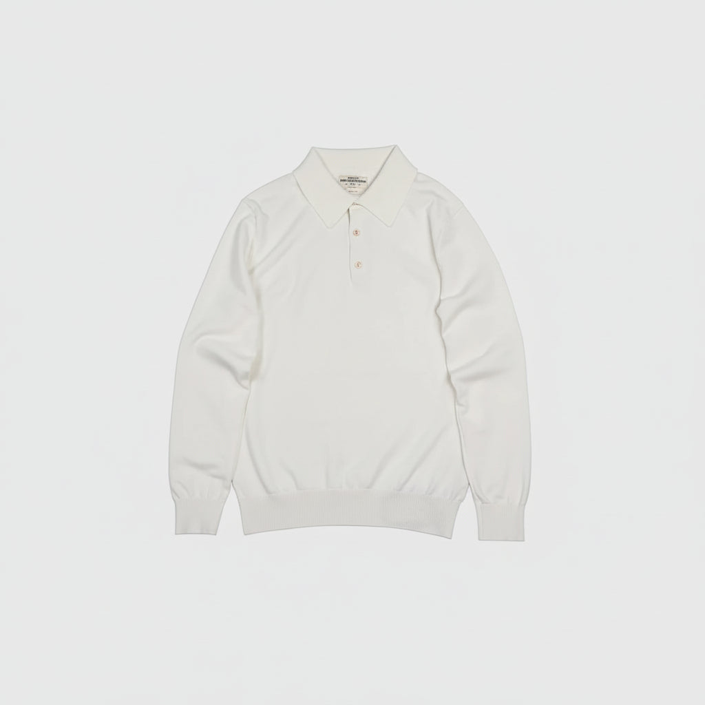 White long-sleeve polo shirt on a white background