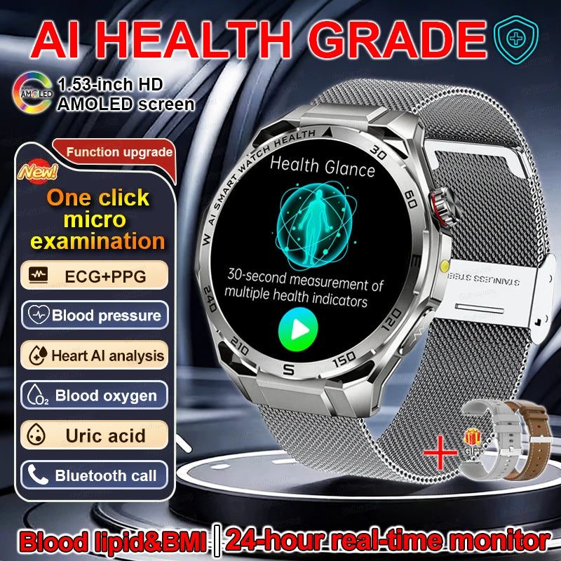 Smartwatch with health monitoring features on a dark background