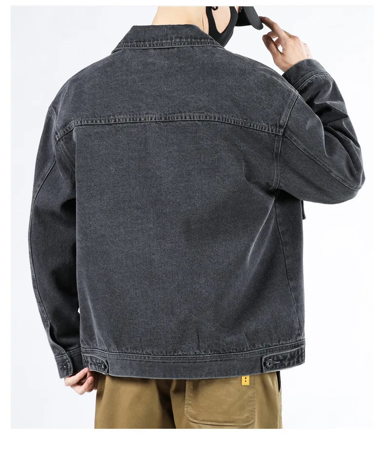 Spring and Autumn 2025 new men's loose and trendy denim jackets, pure cotton men's fashionable workwear jackets size S-4XL