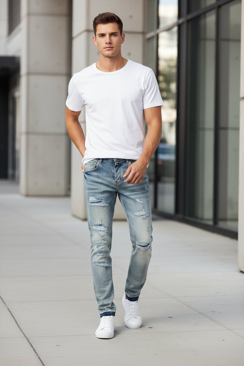 Men's High Street Pleated Jeans - Fashionable & Versatile Fit