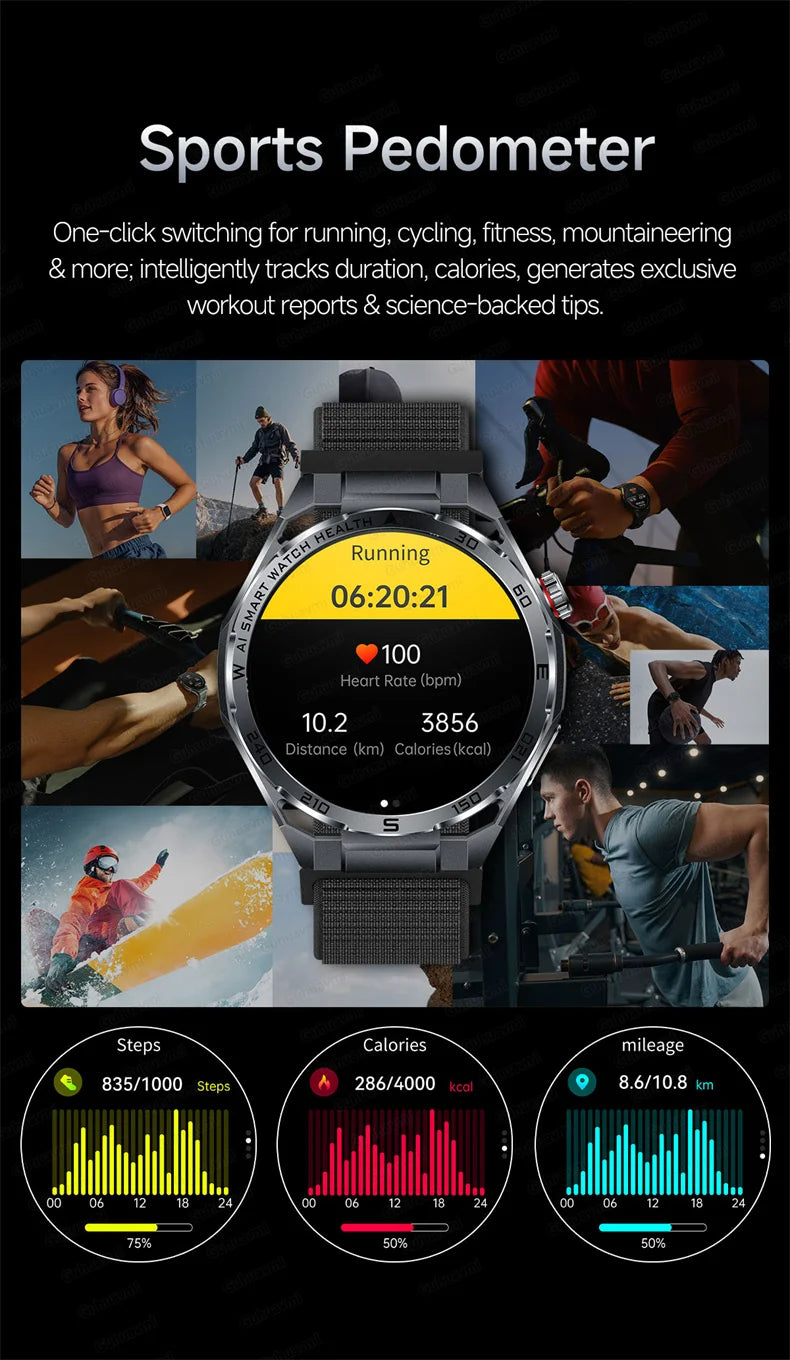 Smartwatch with sports pedometer features on a black background