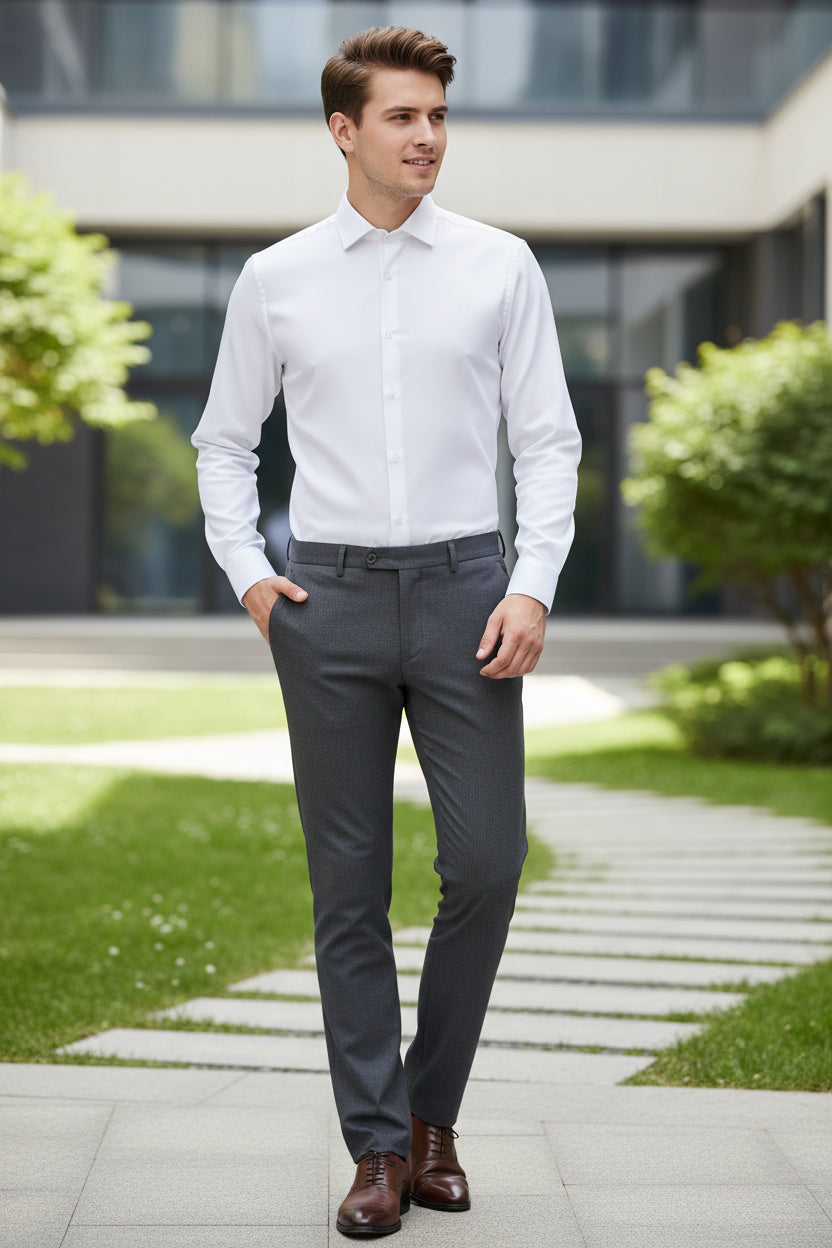 Embroidered French Cufflinks Men's Dress Shirt with Collar Pins - Big Collar