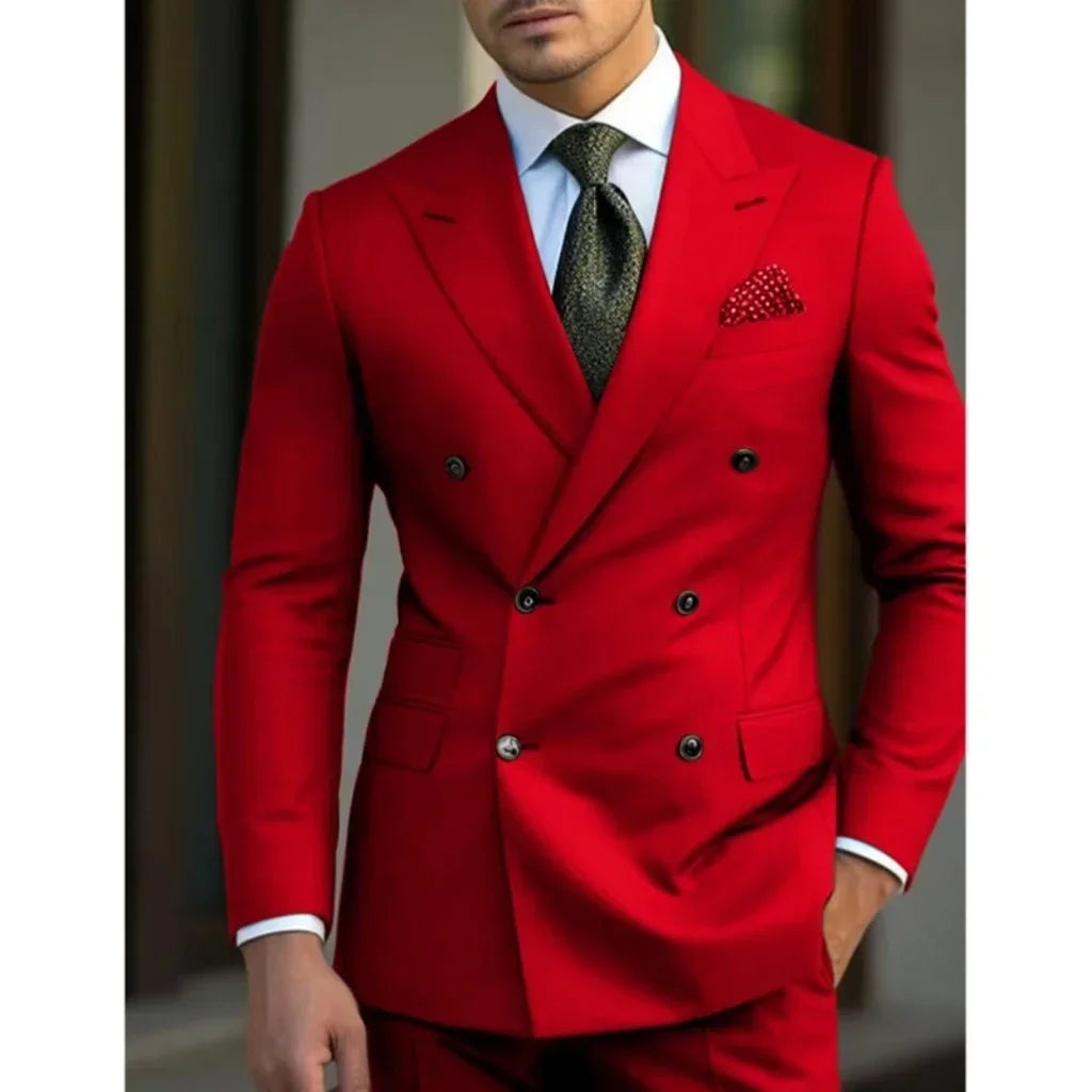 Men's Slim Fit 2-Piece Suit Set with Pointed Collar and Peak Lapel