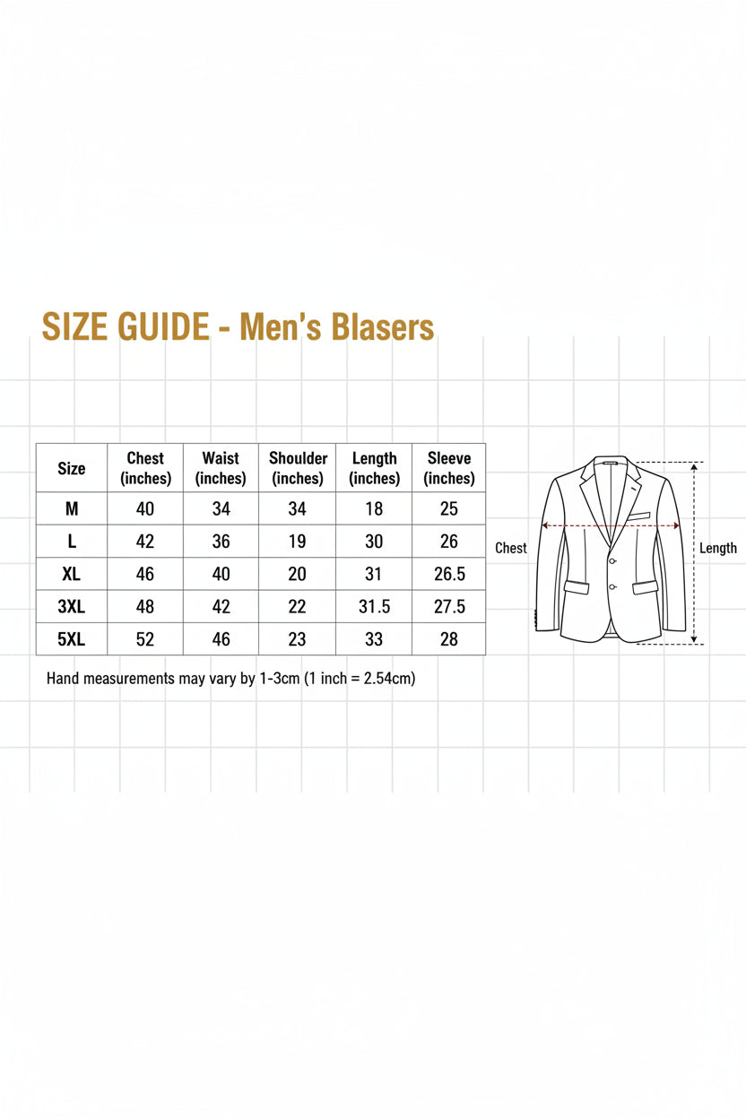 Size chart for a suit jacket with weight, height, and Asian size measurements.