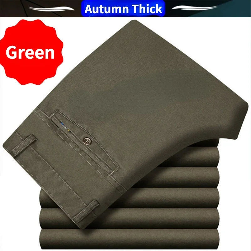 Summer Thin Men's Casual Autumn Thick 100% Cotton Suit Pants Classic Business Fashion Stretch Trousers Male Brand Clothes GOZBKF
