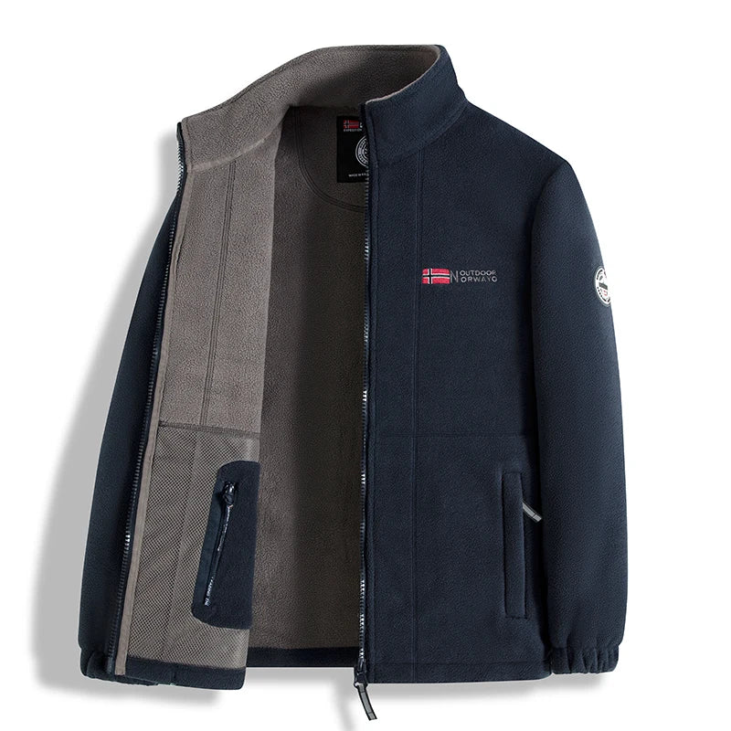 2025 Men's Fleece Coat Autumn and Winter Thickened Warm Windproof Cold-proof Loose Plus Size Outdoor Sports Collar Fleece Jacket