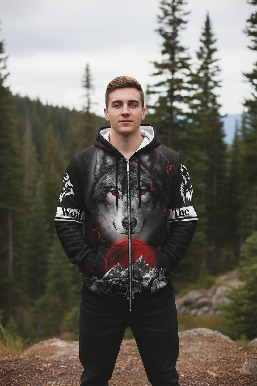 Unleash Your Wild Side with Our Cool 3D Wolf Printed Zipper Hoodie