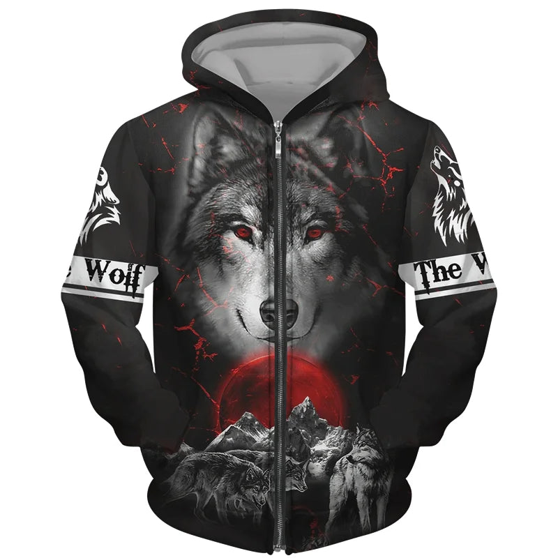 Unleash Your Wild Side with Our Cool 3D Wolf Printed Zipper Hoodie