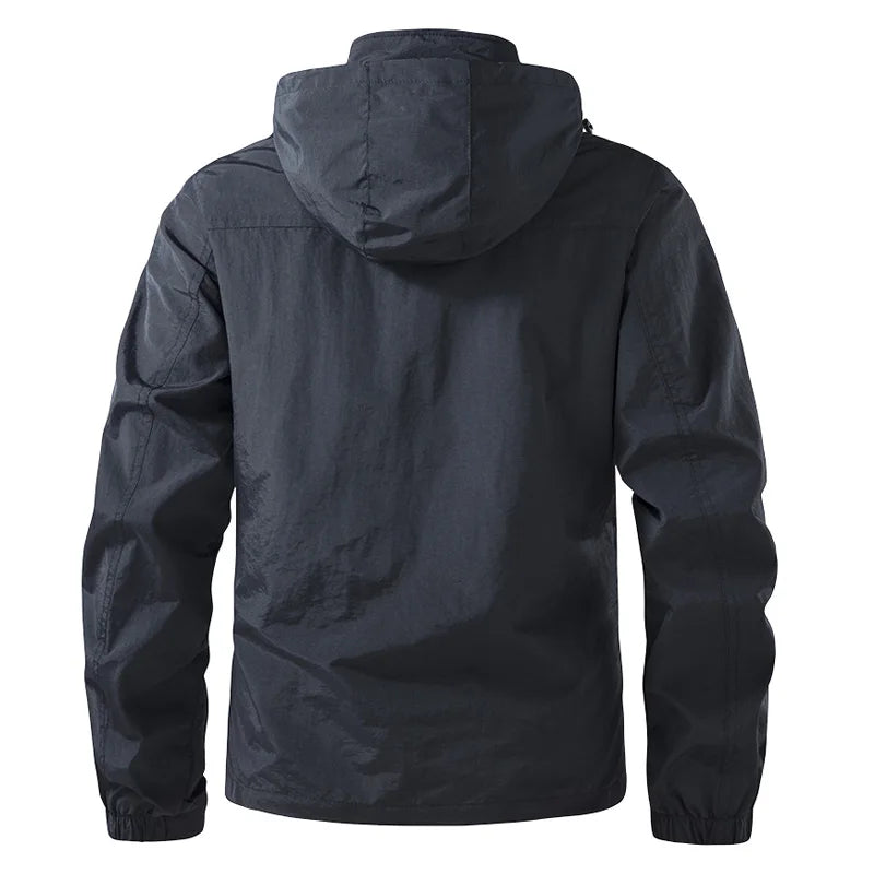Mens Waterproof Jacket Outdood Hiking Cycling Hooded Windbreaker Multi-Pocket Camping Sportswear Windproof Workwear Coat for Men
