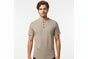 Beige short-sleeve henley shirt on a white background