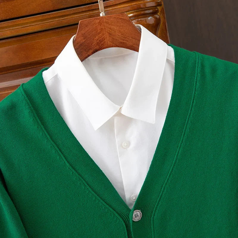 Men’s Business Casual V-Neck Cardigan Sweater – Classic Solid Color