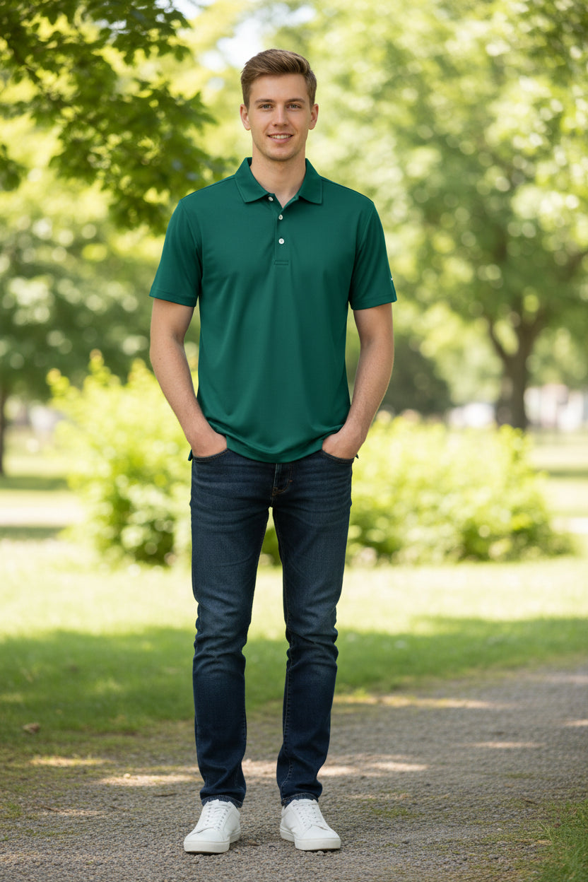 Green polo shirt on a white background