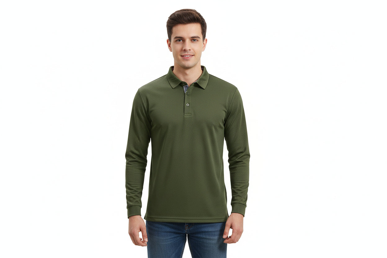 Men's Long Sleeve Golf Polo Shirt  Performance   Moisture Wicking
