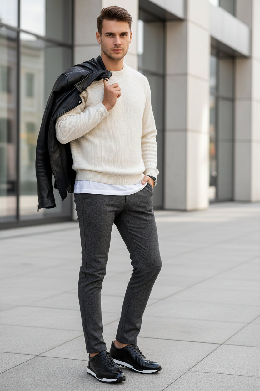 Men's Genuine Leather Flat Sneakers - Elevate Your Casual Syle